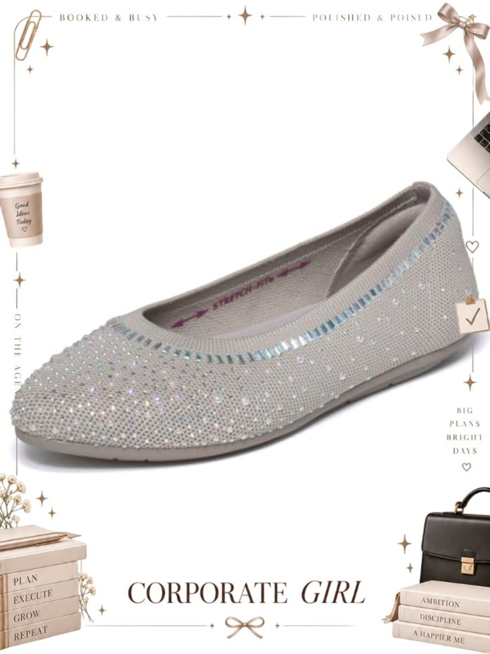 Skechers Cleo 2.0 Ballet Flat Embellished Knit Stretch Fit Air Cooled Memory
